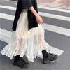 Summer Ruffle Mesh Tulle Skirt Women'S Spring Simplicity Long Tutu High Waist Slim Temperament Midi Korean Style 210421