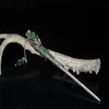 Chine Old Tibétain Silver Green Jade Dragon Head Cheveux