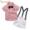 Bear Leader Infant Baby Boy Summer Clothes Set T-Shirt Bib Pants 2Pcs Gentleman Wedding Party Baptism Kids Boys Clothing Set 210708