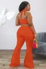 Women Set Clothing For Summer Sexy Fashion Tank Crop Top + High Waist Flare Pants Trousers Plus Size Party Night Club Outfits 210525