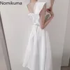Nomikuma élégant sans manches robe blanche femmes couleur unie taille mince dos nu mi-mollet robes mode coréenne Vestidos 3b091 210514