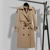 Kvinnors Trench Coats 2021 Höst Elegant Dubbel Breasted Coat Kvinnor Nedgång Krage Sashes Koreansk Vintage Long Kvinna CX1897