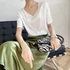 Women's T-Shirt High-grade Summer Short Sleeve Loose V-neck Silk Silkworm Satin Surface Bottoming Solid Color Inside Suit Jacket