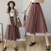 Spring Women's Tulle Voile Sexy Skirts Elastic High Waist Long Mesh Womenes Summer Beach A-Line Maxi & Midi 210621