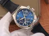 TWAF Overseas Dual Time 47450 A1222 Automatische Mens Watch Steel Case Power Reserve Blue Texture Dial Stick Lederen band Super Edition Horloges Puretime C3
