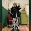 Houzhou Cow Print Cargo Spodnie Kobiety Kawaii Oversize szerokie spodnie nogi dla kobiet Styl Street Palazzo Harajuku Hip 210915