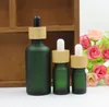 Flacon compte-gouttes en verre vert ambre givré 5 ml 10 ml 15 ml 30 ml 50 ml 100 ml avec bouchon en bambou 1 oz bouteilles d'huile essentielle en bois SN4354