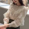 Blusas Femininas Женские Топы и Блузки Женщины Хлопковое белье Блузка Сплошные Кружева Кардиган Женщины Рубашки 8049 50 210508