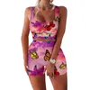 Traje de baño de mujer sexy estampado traje de dos piezas traje boho trajes halter vendaje tanques y faldas midi con cordón fruncido conjuntos a juego traje de baño para mujer