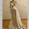 Beading Mermaid Evening Dresses Real Image White One Shoulder Long Sleeve Cutaway Sidor Prom Klänning Runway Party Gowns