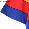 Koszulki Hip Hop Casual Mężczyźni Lato Rainbow Color Block Stripe Bawełna Krótki Rękaw Koszulki Streetwear Harajuku Tees Topy 210602