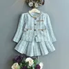 Flickor Fashion Set Sticka tröja Jacka Skirt 2 Piece Elegant Princess Celebrity Suit Höst Ankomst för 211224