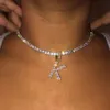 Caraquet Eis aus A-Z Brief Initial Anhänger Halskette Silber Farbe Tennis Kette Choker Halskette Weibliche Mode-Statement Schmuck X0509