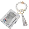 US Stock Moda Moda PU pulseira de couro carteira Keychain Festa Favor Tassels Bangle Chaveiro Titular Cartão Saco Silicone Frisado Wristlet Keychains Bolsa Mulheres Jóias