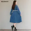 Mulheres outono inverno galduroy vestido de mangas compridas giro colarinho fita sólida vintage romântico camisa midi 210520