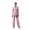 ピンクの女性はスリムフィットのオフィスの女性パーティーウエディングパンツブレザーレッドカーペットレジャーアウトフィットタキシード（ジャケット+パンツ）