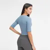 L-52 Mulheres Yoga Camisetas Fitness Roupa Básico Fit Slim Fit Sports Tops Meios Mangas Camisa de Treinamento Primavera Verão Superfície amigável da pele para no