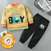 Autumn Winter Plus Velvet Children's Clothing Sets for Girls 3-8y Cotton Thicken Cartoon Pattern Baby Boy Keep Warm Pajamas Suit 211025