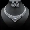 2020 Bruiloft Sieraden Clear CZ Crystal Ketting Oorbellen Set voor Vrouwen Bruiloft Red Bride Dubai Sieraden Sets H1022