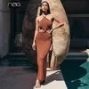 NewAsia Halter Langes Kleid Twist Backless Lace up aushöhlen Sommer Casual Kleider für Frauen Streetwear Urlaub Party Sexy Robe 210331