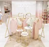 Clothing store double row middle island racks Commercial Furniture floor type window display rack children's clothes stores gold coat hanger