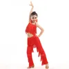 Stage Wear Robes de danse latine Salle de bal Fringe Gland Robe Pantalon Paillettes Salsa Samba Costume Enfants Enfants Filles Hauteur 110 -170 cm