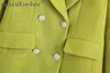 Tweed шерстяные зеленые повседневные пиджаки весна осень с длинным рукавом, зубчатый воротник шикарный двойной погружной женский костюм куртка 210604