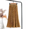 Surmiitro lente zomer vrouwen koreaanse stijl zwart wit luipaard print hoge taille midi lange tule geplooid rok vrouw 210712