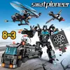 820PCS City Police Station Truck Deformation Robot Helicopter WW2 Car Building Block SWAT Weapons Bricks Toys For Kids X0902