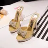 Women Platform High Heels Slippers Bowknot Design Glitter Bling Wedges Sandals Sexy Peep Toe Female Nightclub Party Wedding Shoes