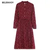 Elegante Blumen Gedruckt Baumwolle Kleider Weibliche Casual Langarm Rüschen Frauen A-linie Vintage Plissee Midi Vestidos 210520