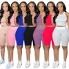 Vêtements de sport d'été femmes vêtements de Fitness ensemble court tenues deux pièces survêtement costumes gilet Shorts couleur unie grande taille survêtement