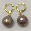 13-16mm HUGE baroque south sea pearl earrings 18K TwoPin violet purple Mesmerizing dangler earbob AAA