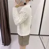 VUWWYV Maglioni lavorati a maglia a trecce bianche Donna Dolcevita a costine Pullover invernale donna Maglione a maniche lunghe con applicazioni 210430