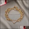 Link Jewelrylink Chain Unico Trendy Mtilayer Braccialetti con collegamento a cuore in oro per le donne Braccialetti vintage punk grosso gioielli Drop Deli