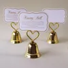 Bellissimo argento oro "Kissing Bell" Bell Place Place Holder / Photo Holder Wedding Table Decoration Party Favori JJE10668