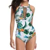 40 # Kobiety Kwiat Liść Druku Bikini Monokini Seksowny Swimsuit Wysokiej Neck Mesh Ruched Patchwork Stroje kąpielowe Halter Maillot Biquini Kobiety