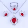 Collar de aretes! Exquisito imitación de imitación roja Garné Cúbico Caboración de joyas de color plateado Bolsa gratis H0258