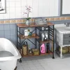 US сток для кухни шельфа микроволновая печь стойка с 6 крючками и 4 съемными стоп-колесами, подходит для кухни / домашнего офиса / ванная комната A21 A40