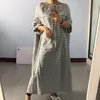 [EAM] Women Striped Split Big Size Long Dress Slash Neck Three-quarter Sleeve Loose Fit Fashion Spring Summer 1T203 21512