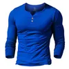 Herr Henley T-shirtmonterad klädhylsa toppar för män skjortor bomull casual bodybuilding fitness t-shirt t-shirts