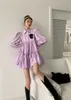 Purple Puff Sleeve Ruffle Shirt Dress Women Collared Mini A Line Patch Cute Long Korea Fashion Spring 210427