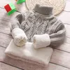 2T-12T Winter Thick Sweaters Boys Girl Knitted Bottoming Turtleneck Shirts Kids Solid High Collar Pullover Sweater Warm Knitwear 211201