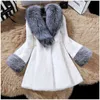 Outono e inverno imitação coelho casaco coreano branco dupla face redondo pescoço de manga longa casaco de pele mulheres cabeludo 211207