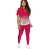 2022 Gradient Ladies Sportswear Tracksuits Designer Two Piece Set Short Sleeved Pencil Pants Summer Casual Jogging Suit Plus Size