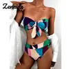 Zenaide Tie Cravate Teinture Multicolore Sexy Taille haute Bikini 2021 Femme Séparer Straclbow Maillot de bain Stade Maillot de bain Été Maillot de bain Femmes X0522