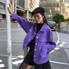 Mode lila denim jacka kvinnor långärmad jeans streetwear hip hoprockar och s höst koreanska överrock 210521