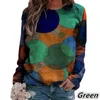 Große Größe Frauen T-shirt Casual Langarm Geometrische Kreis Drucken Lose Top Mode O Neck Pullover T-shirts Frühling T-shirt 210526