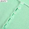 Femmes Vintage col carré mince court vert tricot pull femme Chic été mince Cardigans hauts courts S718 210420