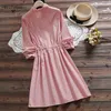 Çizgili Mori Kız Elbise İlkbahar Sonbahar Kadın Turn-down Yaka Uzun Kollu Nakış Elbiseler Japonya Vintage Vestido 210520